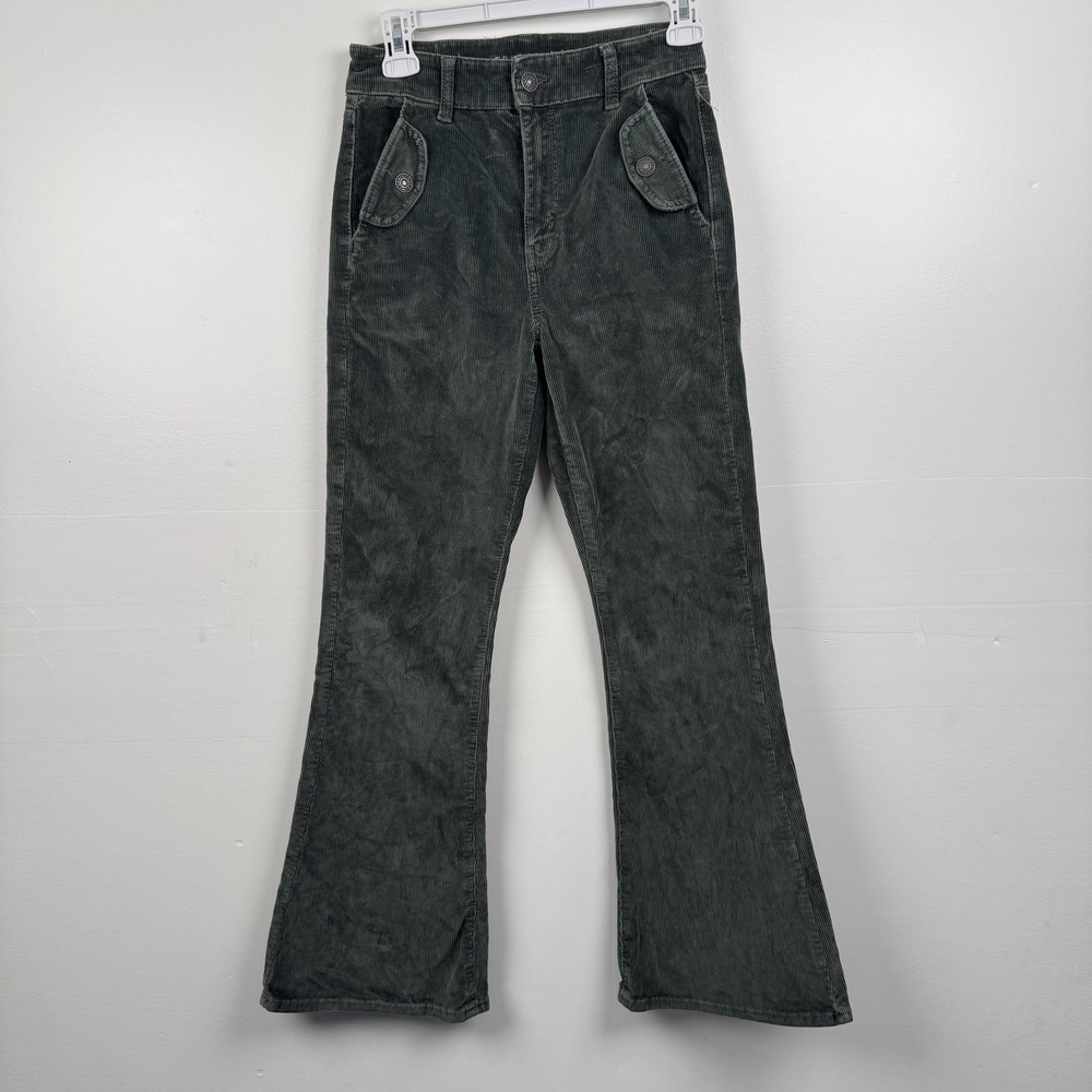 American Eagle Corduroy Pants Womens 2 (25x28) Short Green Hi-Rise Flare Stretch